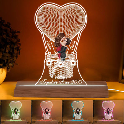 Couple Kissing In Hot Balloon Together Since Personalized Custom Shape Acrylic Plaque With LED Night Light