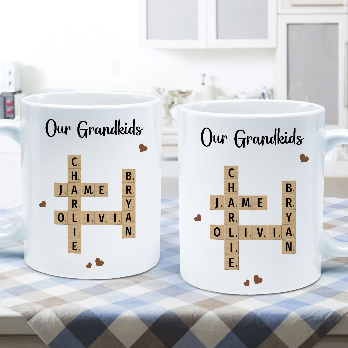 Grandkids Crossword Puzzle Art Personalized Mug, Gift For Grandma, Gift For Mom