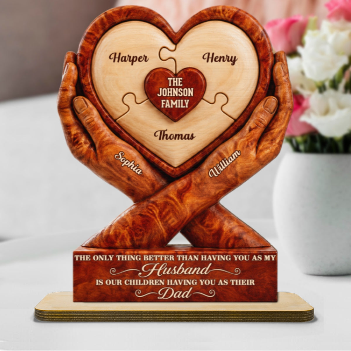 Our Children Having You As Their Dad 2D Flat Printed - Personalized 2-Layered Wooden Plaque - Father's Day Gift For Husband
