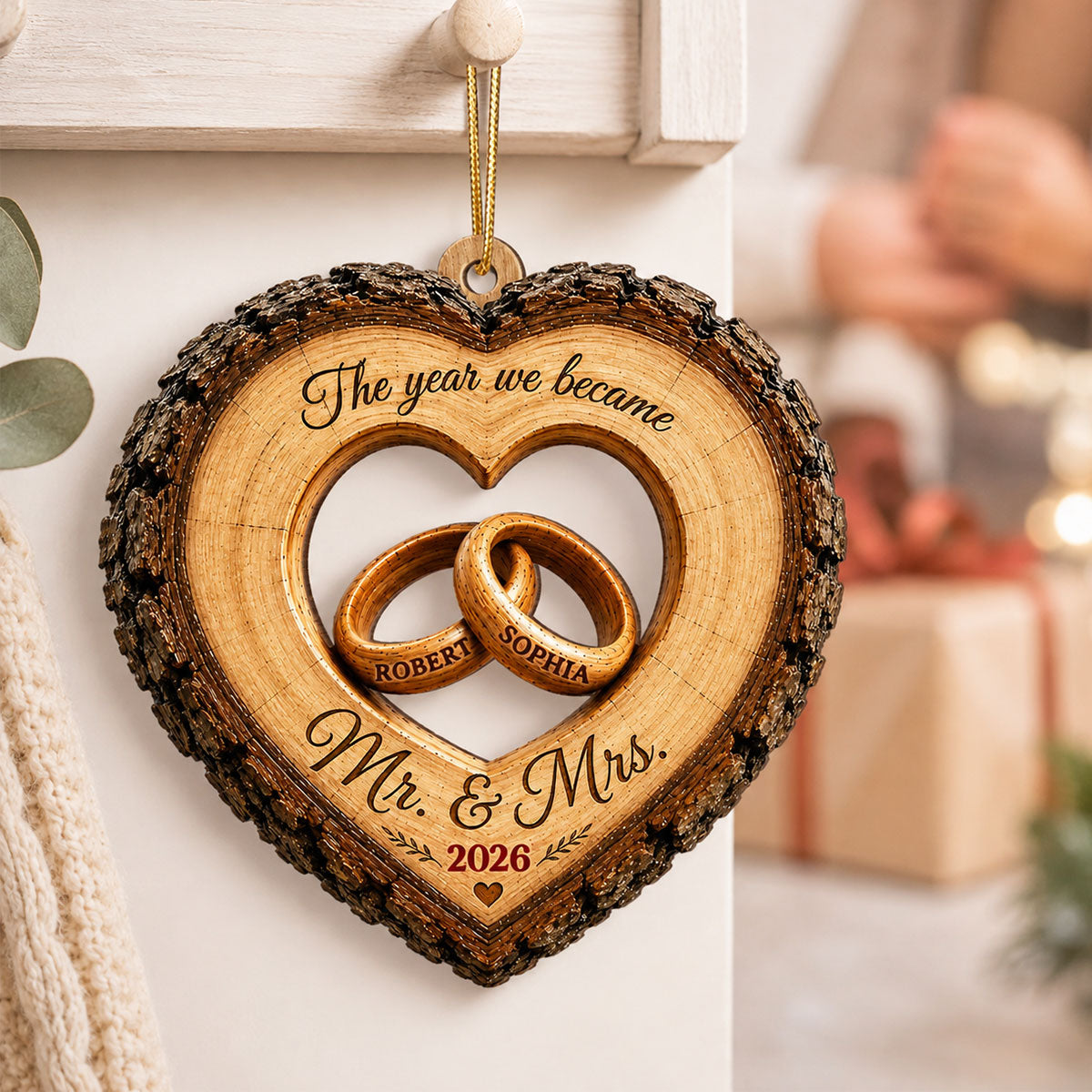 Together Forever Couple Anniversary 2D Flat - Personalized Wooden Ornament - Heartfelt Gift for Her, for Him