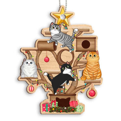 Christmas Cat Tower Personalized Wooden Ornament