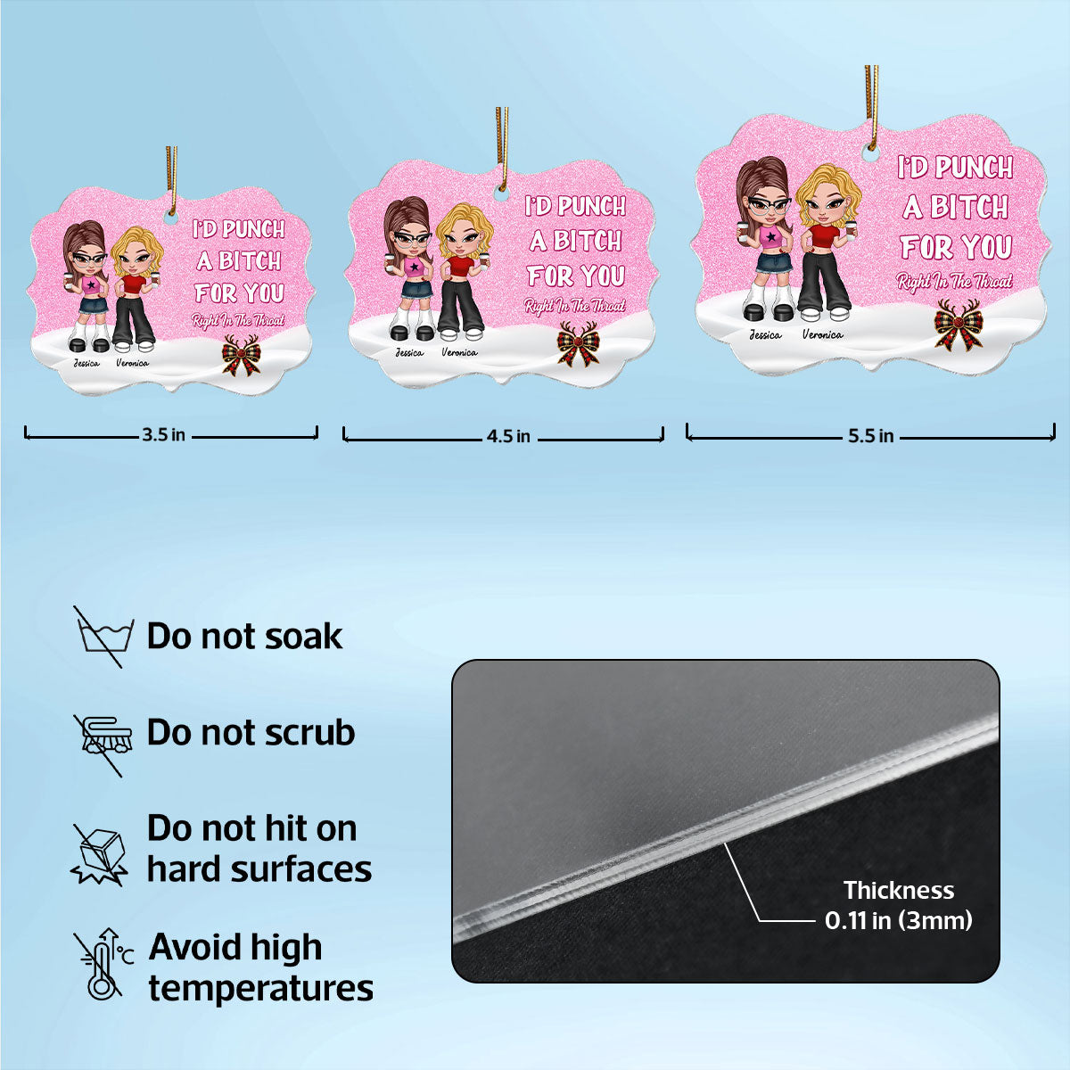 I'd Punch A Bitch For You Besties Gift Christmas Gift Personalized Acrylic Ornament