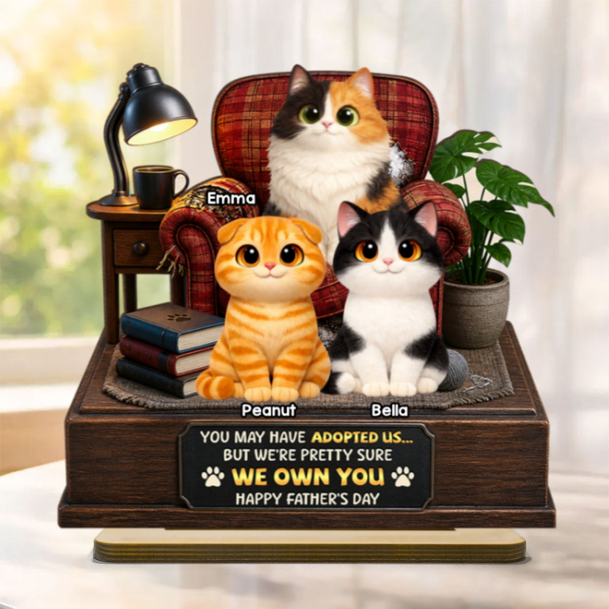 Pretty Sure We Own You - Personalized 2-Layered Wooden Plaque - Funny Father's Day Gift for Cat Dad