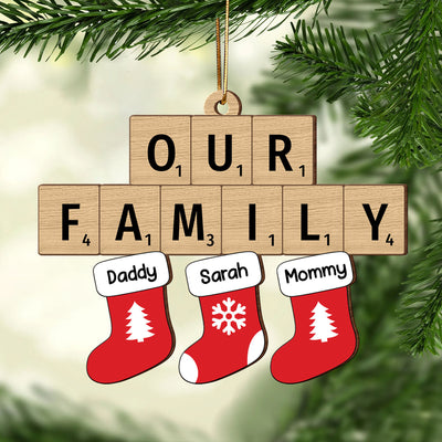 Our Family Christmas Socks Puzzle Style Personalized Wooden Ornament, Christmas Decoration