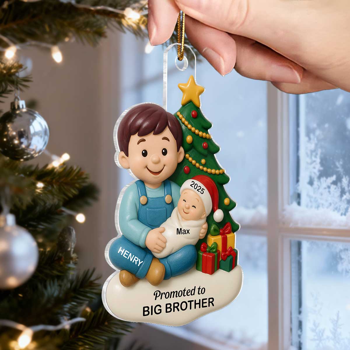Proud New Big Sister Big Brother Under Tree - Personalized Acrylic Ornament - New Big Sibling Christmas Gift