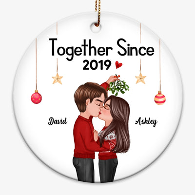 Doll Couple Kissing Under Mistletoe Christmas Personalized Circle Ornament