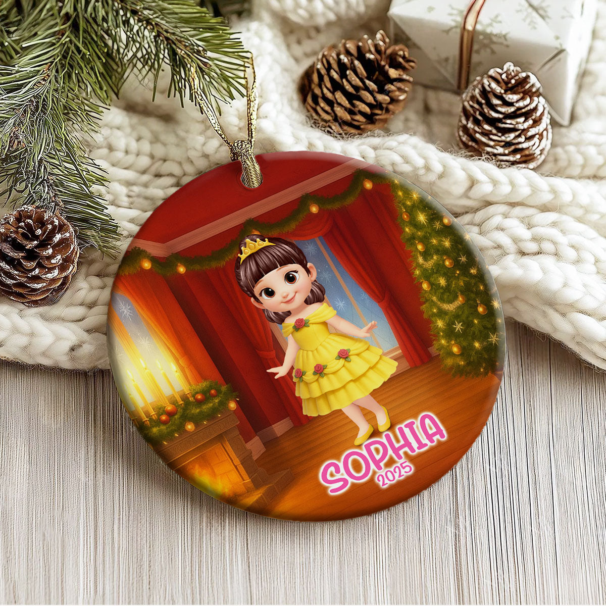 Little Princess Personalized Circle Ceramic Ornament, Christmas Gift for Daughters, Granddaughters