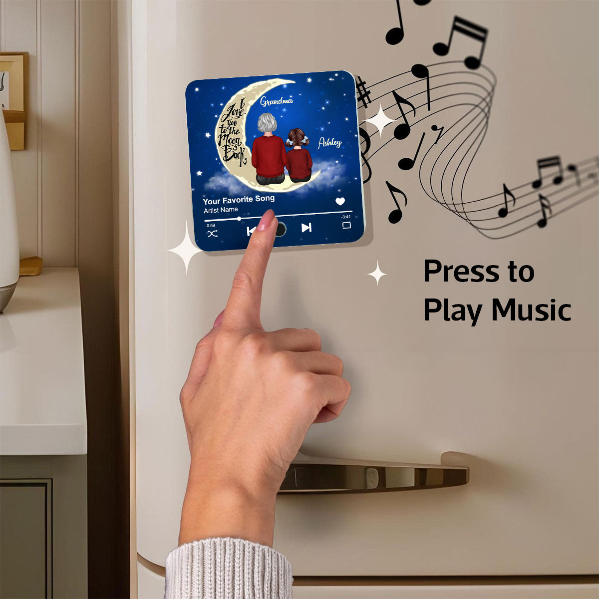 Grandma & Grandkid I Love You To The Moon And Back Personalized Music Fridge Magnet, Heartfelt Gift For Grandma, Grandkids, Granddaughter, Grandson