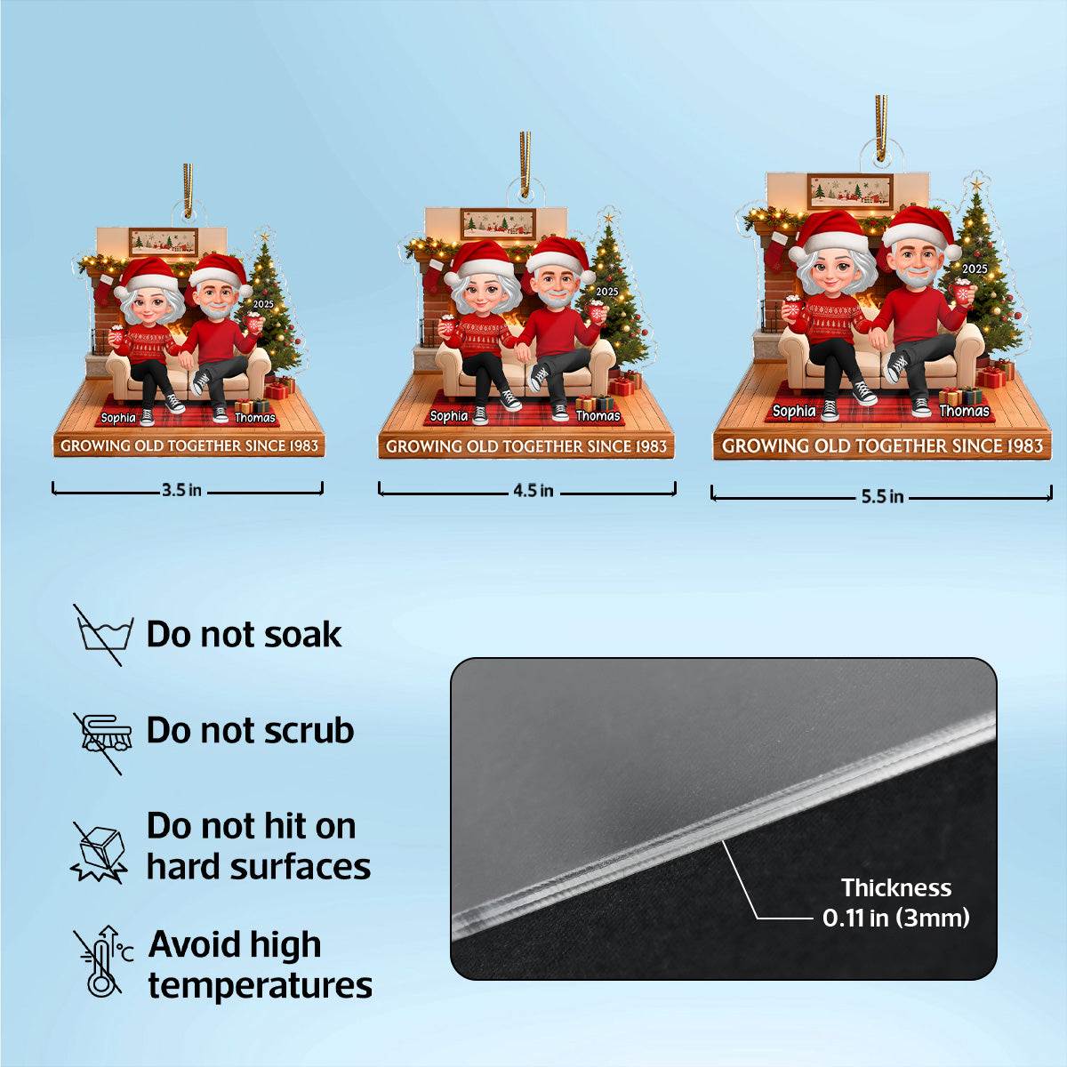 3D Effect Christmas Couple Cozy Christmas - Personalized Acrylic Ornament - Heartfelt Gift For Couple