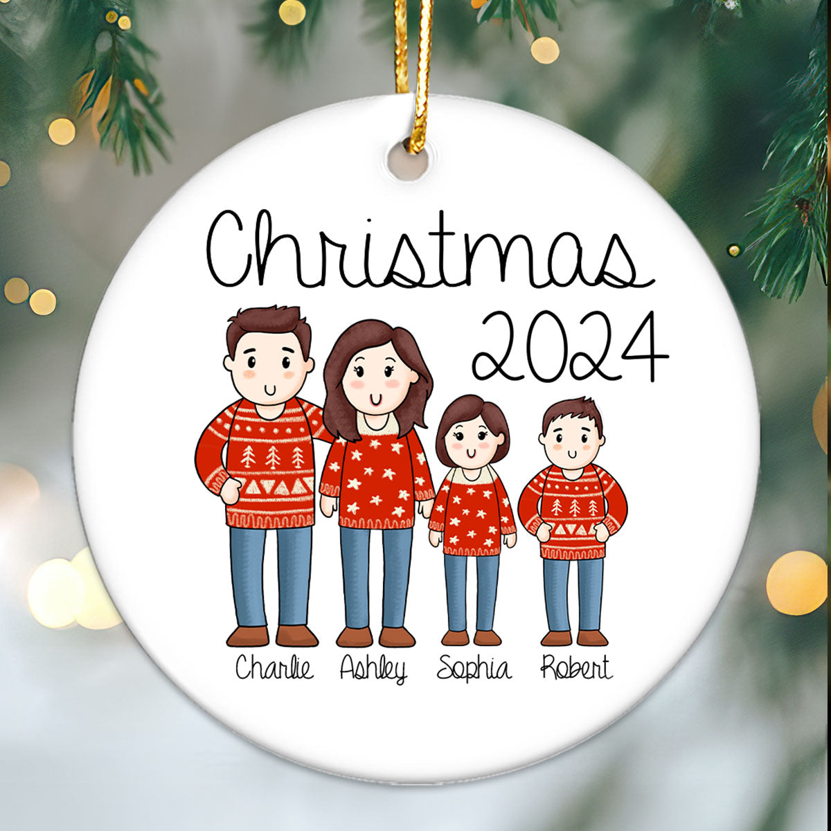 Comic Family Christmas Personalized Ceramic Ornament