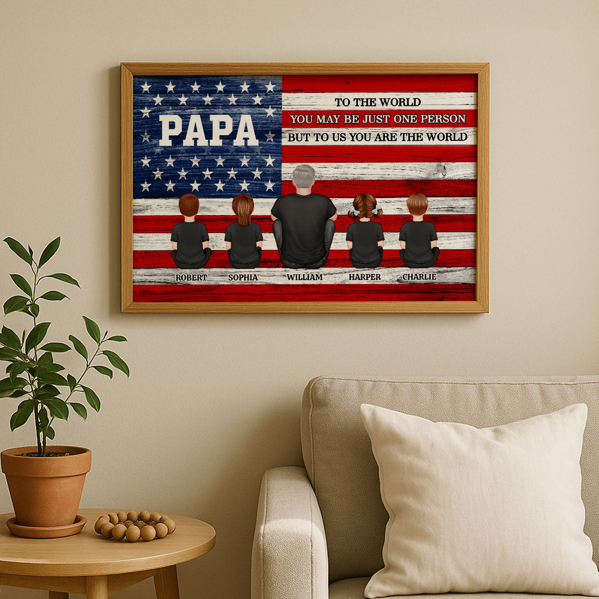 Nation Flag Grandpa And Kids Sitting Personalized Poster| Heartfelt Father's Day Gift For Grandpa