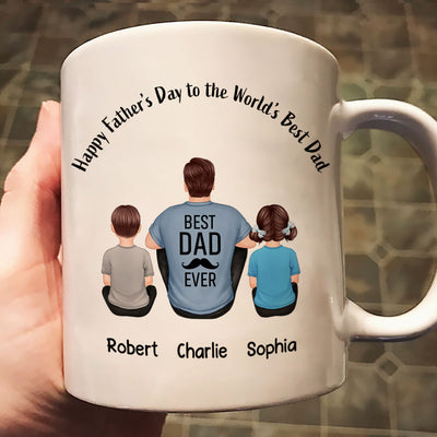 Happy Father‘s Day Dad And Kids Back View Personalized Mug