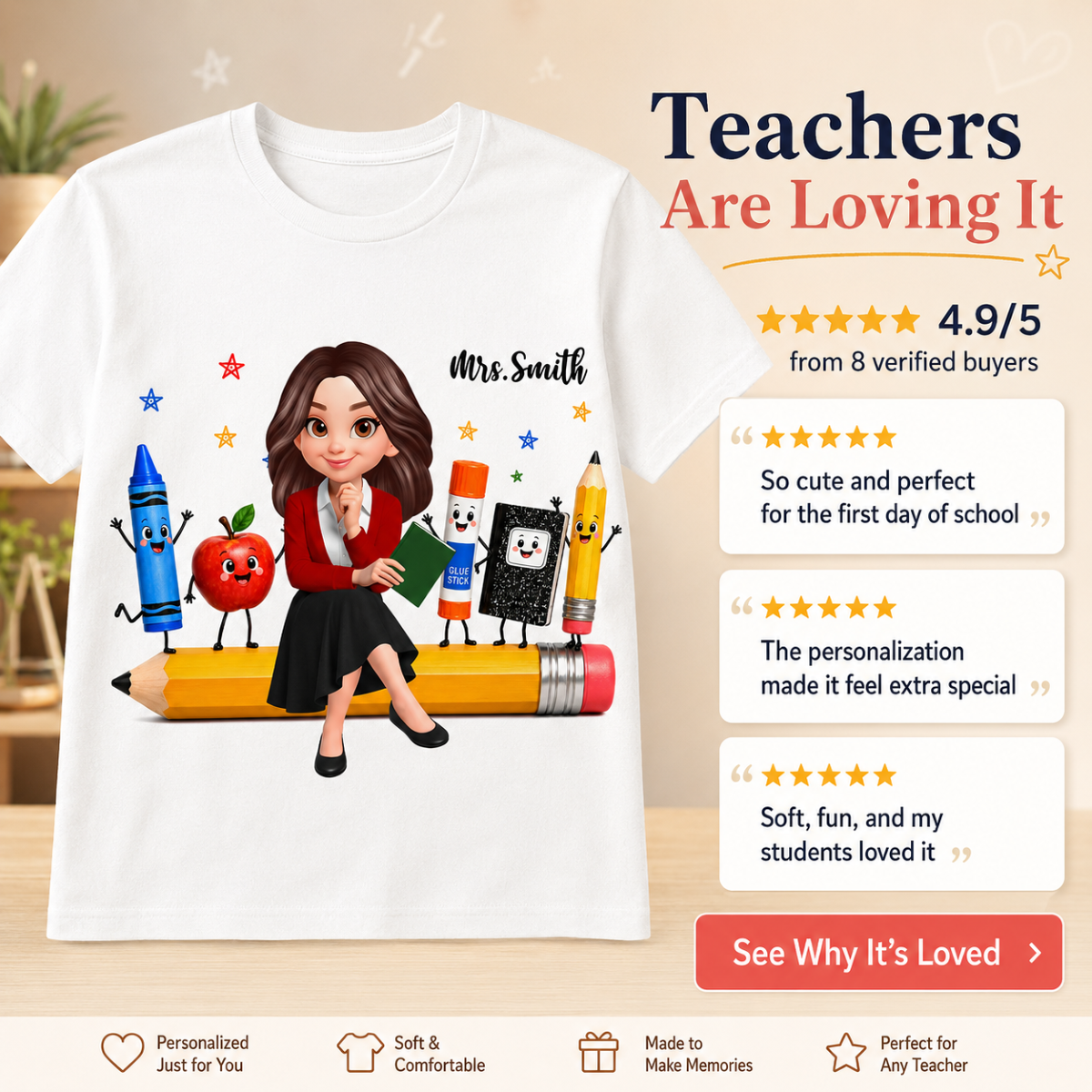 Funny Teacher Life Happy School Supplies Friends - Personalized Shirt - Back To School Gift For Teacher