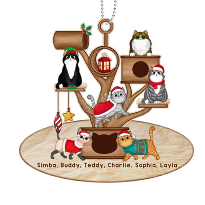 Christmas Fluffy Cat Tower Personalized Wooden Ornament
