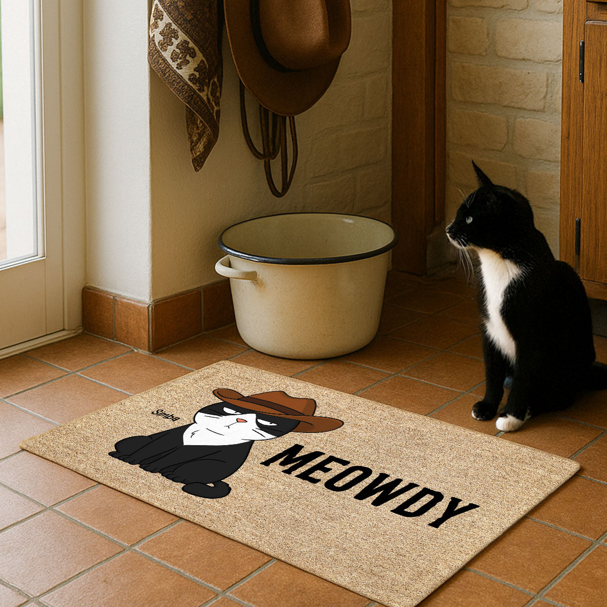 Meowdy Funny Cat Welcome Personalized Doormat