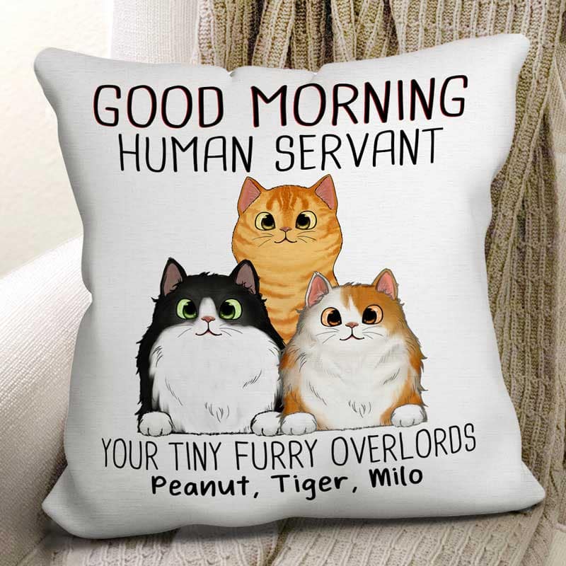 Good Morning Cat Human Servant Funny Gift For Cat Lovers Personalized Pillow