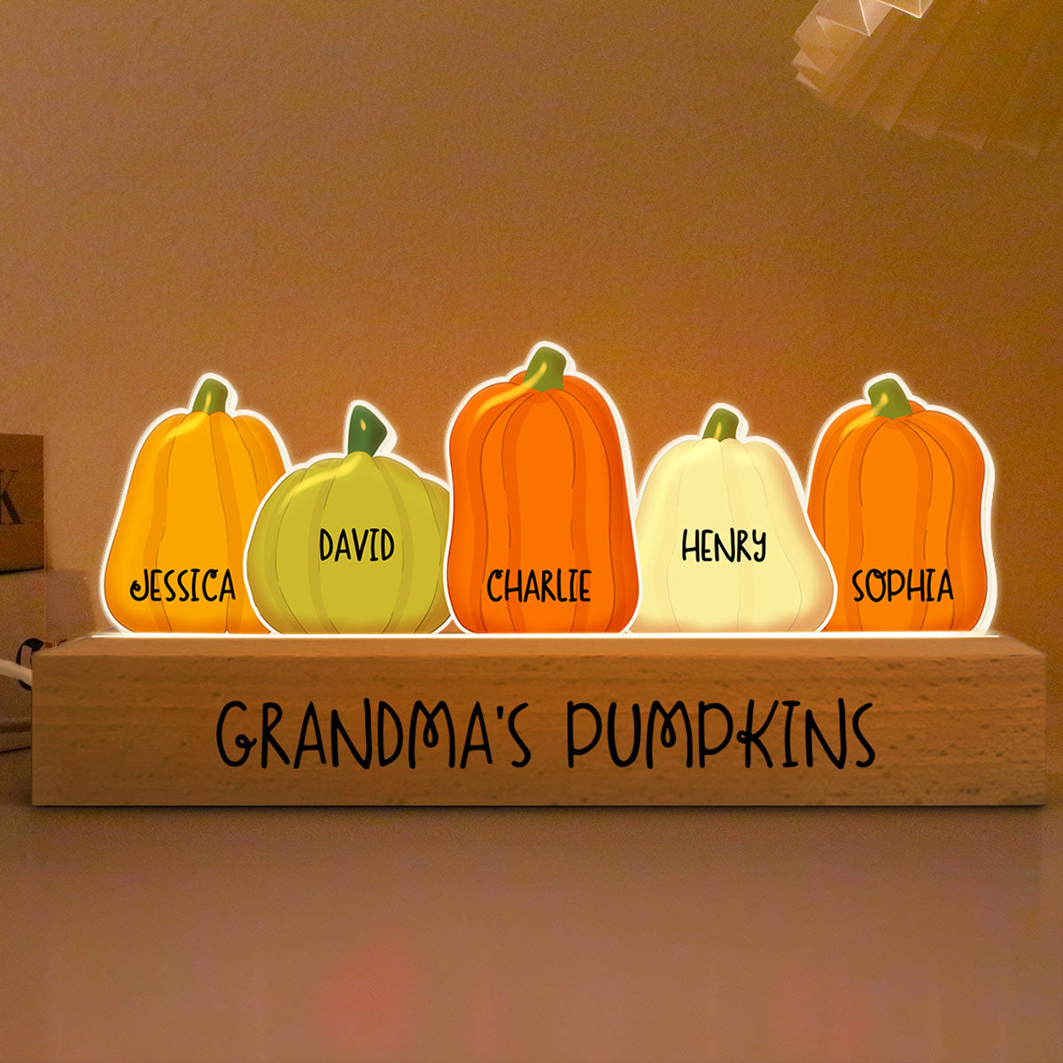 Grandma Pumpkins Personalized Acrylic Block LED Light, Gift For Mom, For Grandma