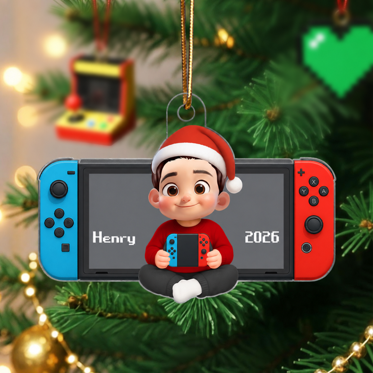 Personalized Gamer 3D Effect Ornament for Boys Girls, Christmas Gift for Kids