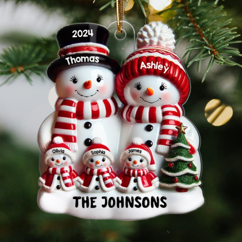 Snowman Family Glossy Effect Christmas Decor Personalized Acrylic Ornament
