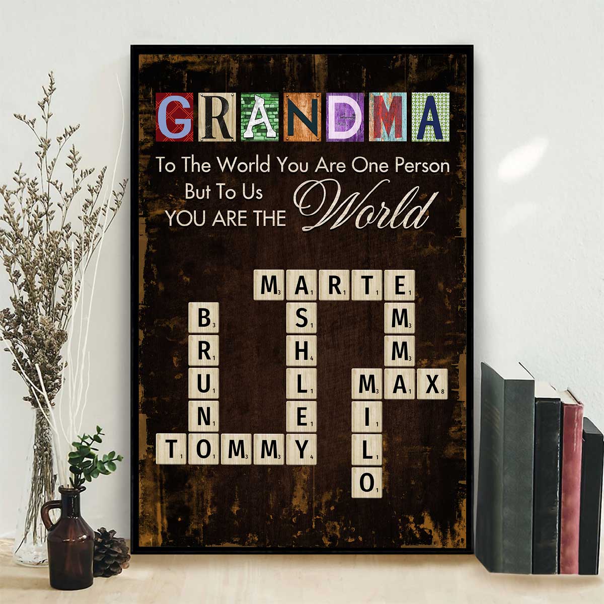 Grandma You Are The World Crossword Puzzle Art Home Decor Personalized Poster