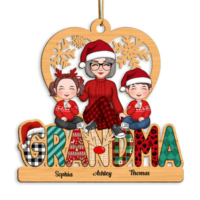 Grandma Claus Christmas Pattern Personalized Wooden Ornament