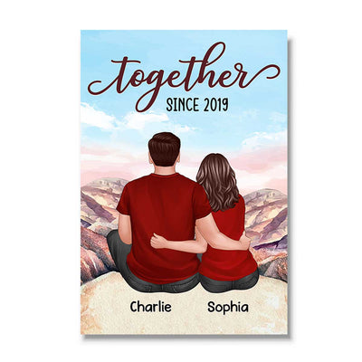 Couple Back View Sitting On The Cliff Personalized Vertical Poster