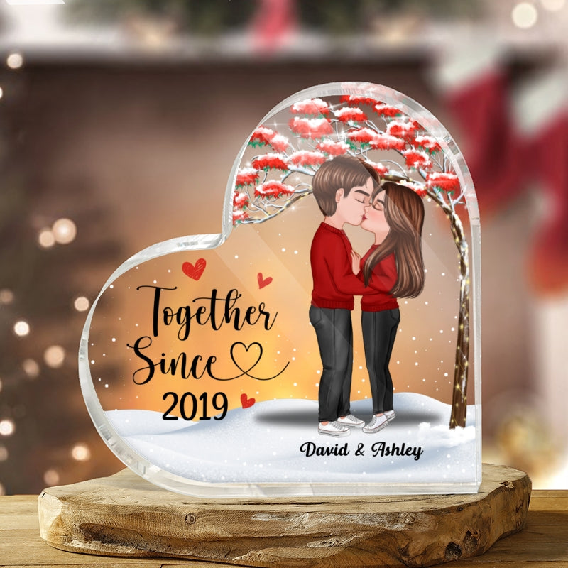 Doll Couple Kissing Under Red Tree Gift For Him For Her Personalized Heart Plaque
