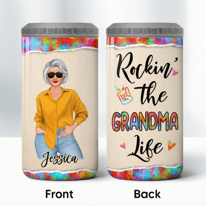 Rockin‘ Grandma Life Personalized Multi-Use Tumbler - 4 In 1 Can Cooler - Gift For Grandma