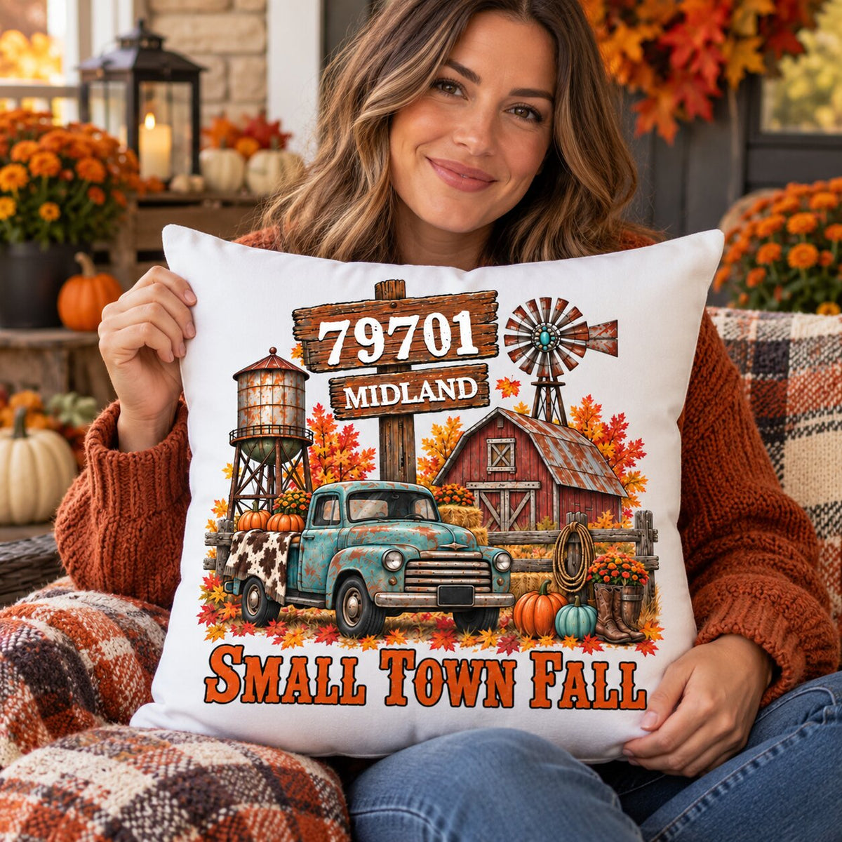 Small Town Fall Western Zip Code - Personalized Pillow