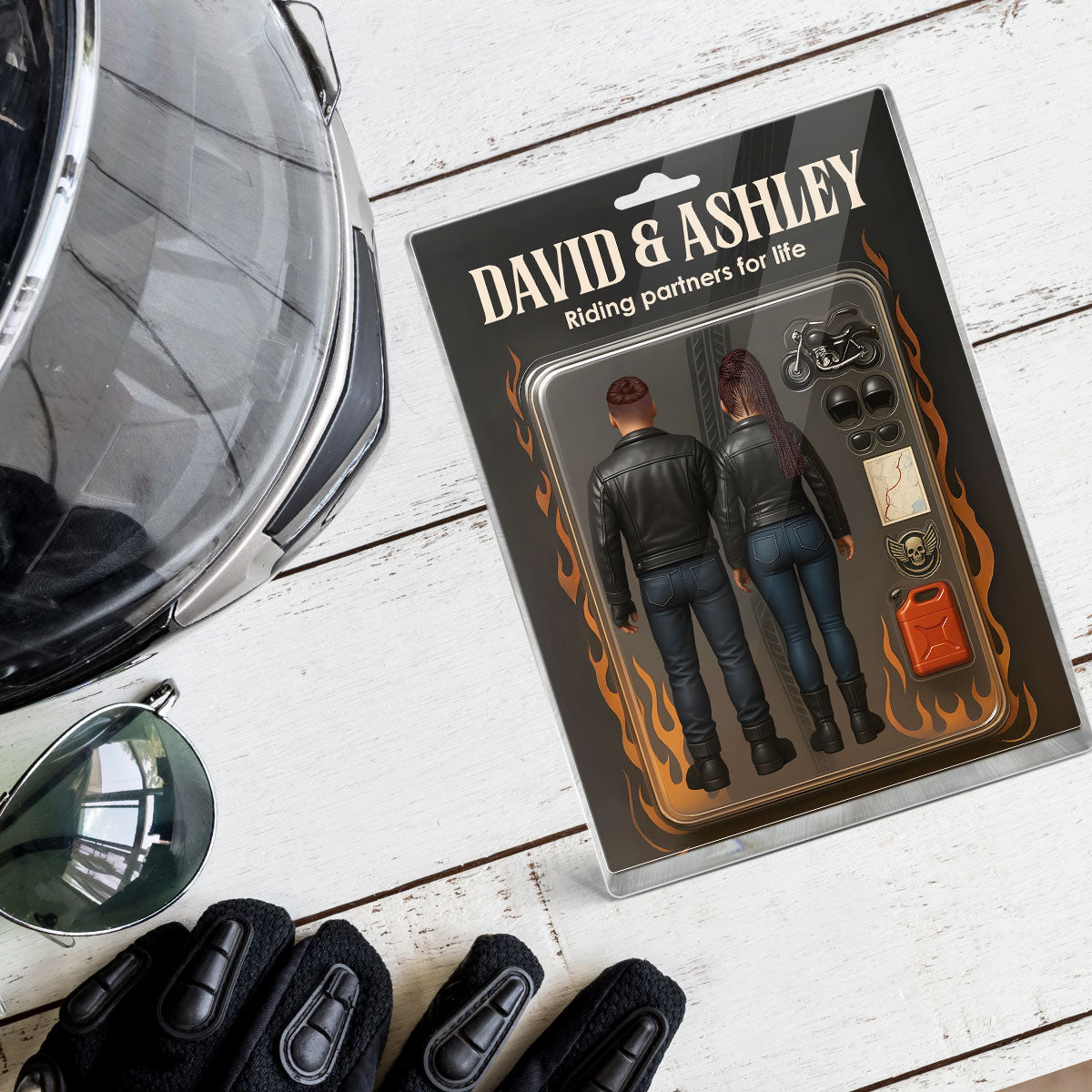 Biker Couple Toy Box Figures Style Personalized Acrylic Block Plaque