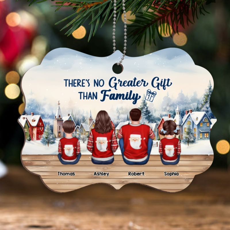 Christmas Background With Cozy Space Family Sitting Personalized Wooden Ornament