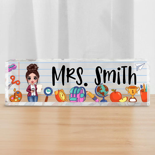 Teacher School Things Personalized Acrylic Desk Name Plate, Back To School Gift For Teacher, Office Decor