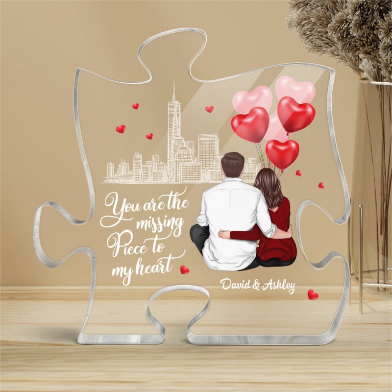 The Missing Piece To My Heart Couple Back View Hugging Personalized Puzzle Acrylic Plaque