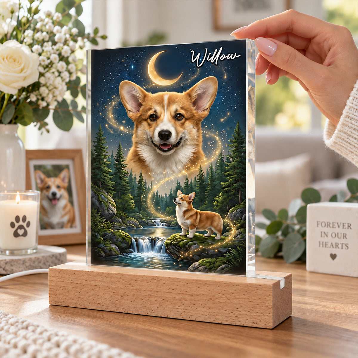 Dog Howling to the Moon - Personalized Acrylic Block LED Night Light - Gift for Dog, Cat Lovers, Pet Memorial Gift, Christmas Gift for Her, for Him