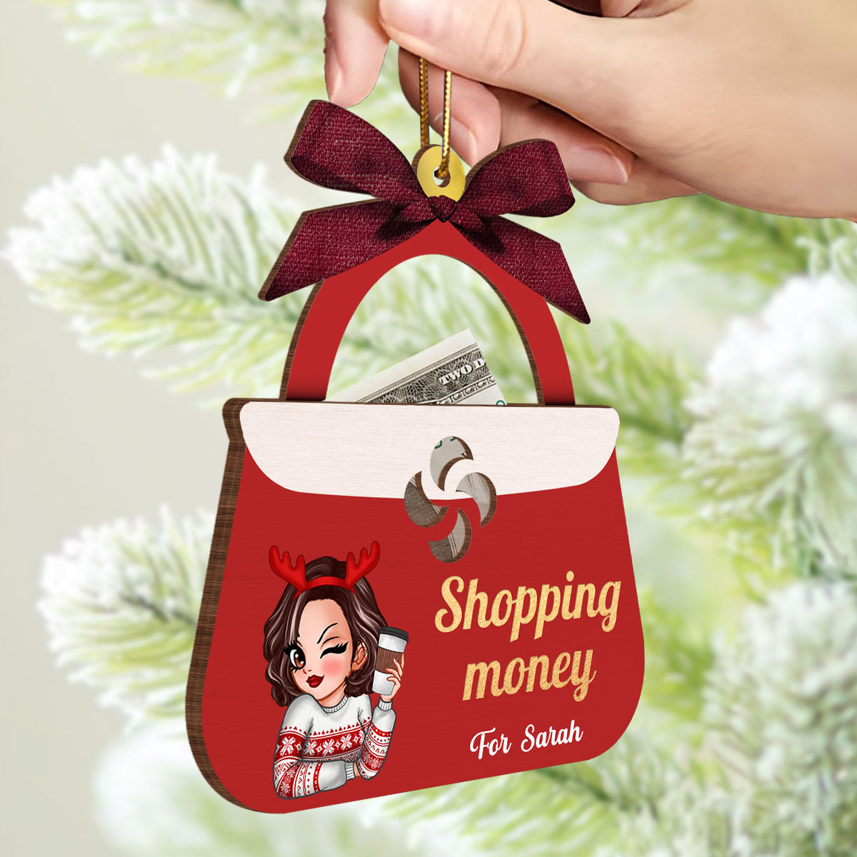 Shopping Money Gift Cards Holder Ornament, Personalized 3-Layered Ornament, Christmas Gifts For Her, Christmas Gifts For Daughter