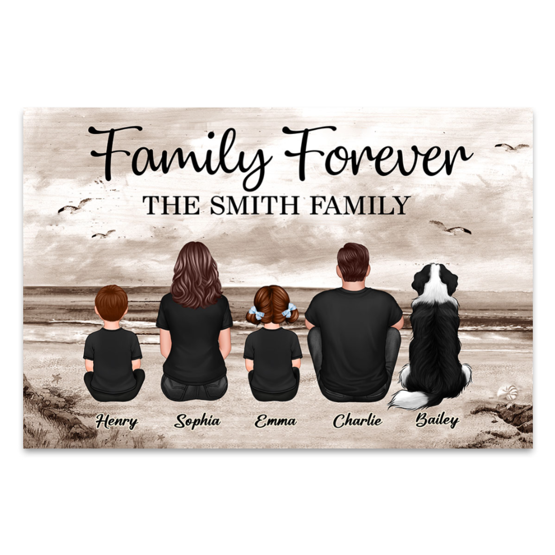 Family Sitting Retro Vintage Beach Landscape Poster, Christmas Gift For Families, For Husband, Wife, Dad, Mom
