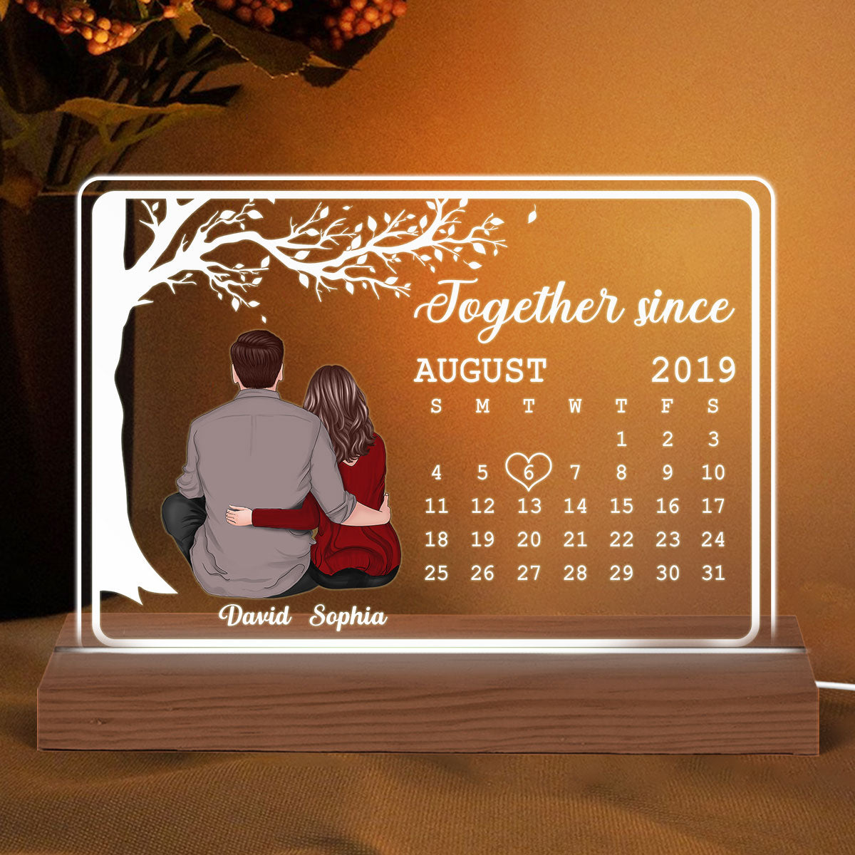 Sitting Hugging Couple Anniversary Calendar Personalized Custom Shape LED Night Light LED Lamp