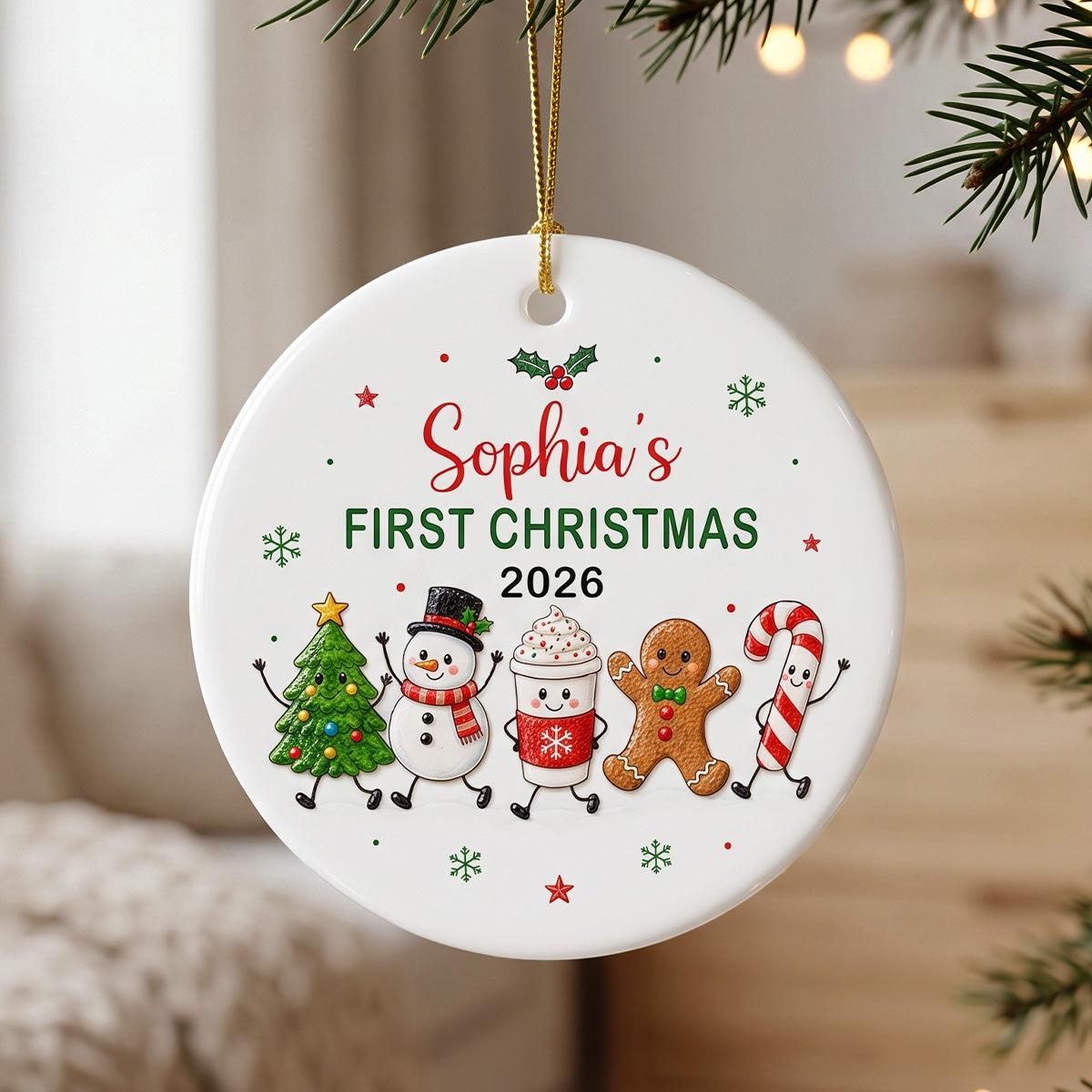 Cute Christmas Characters Baby’s First Christmas - Personalized Ceramic Ornament