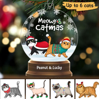 Cat Christmas Walking In The Snow Globe Personalized Acrylic Ornament