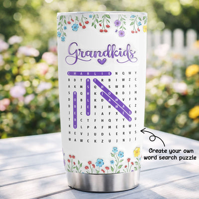 Grandma Grandkids Names Word Search Puzzle - Personalized Tumbler - Mother's Day Gift for Grandma, Mom