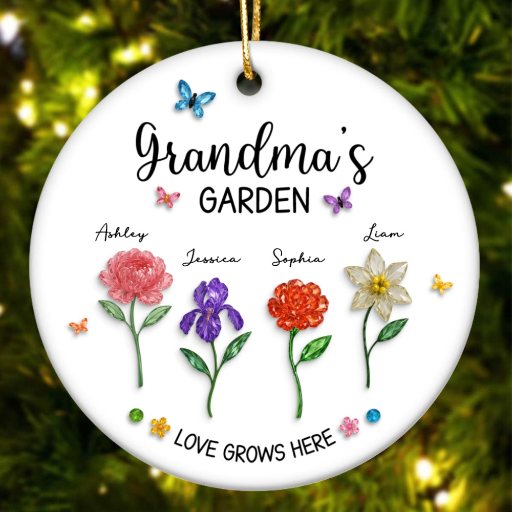 Grandma's Garden Custom Birth Month Flower - Personalized Ceramic Ornament - Heartfelt & Thoughtful Christmas Gift for Grandma