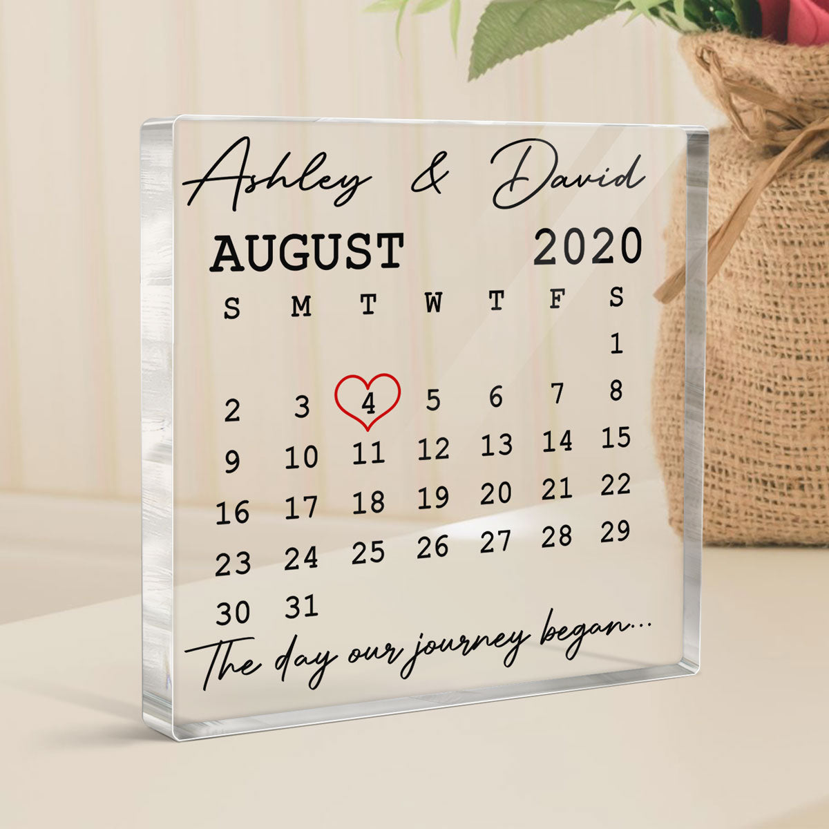 The Day Our Journey Began Calendar Anniversary Personalized Acrylic Block Plaque