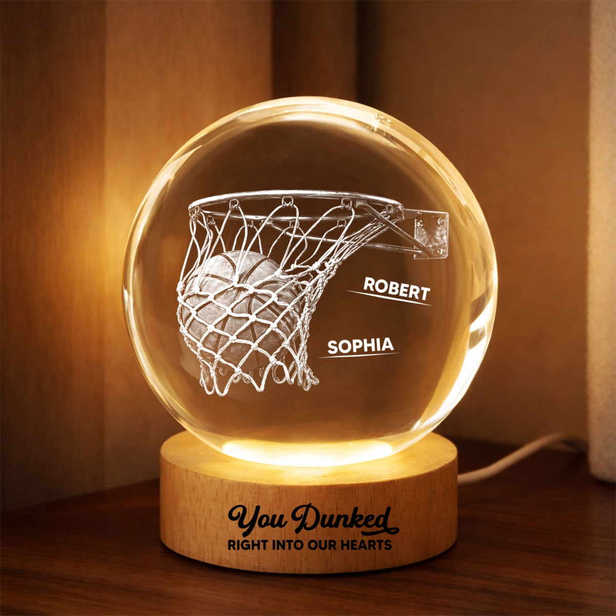 We Dunked Right Into Our Heart - Personalized Crystal Ball LED Night Light - Father's Day Gift For Basketball Dad