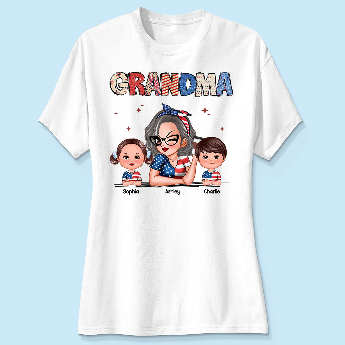 Grandma 4th Of July Sparkly Pattern Personalized Shirt, Independence Day