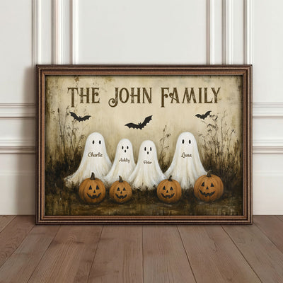 Rustic Country Ghost Pumpkins Bats Vintage Style Wall Art, Family Halloween Decor Personalized Poster