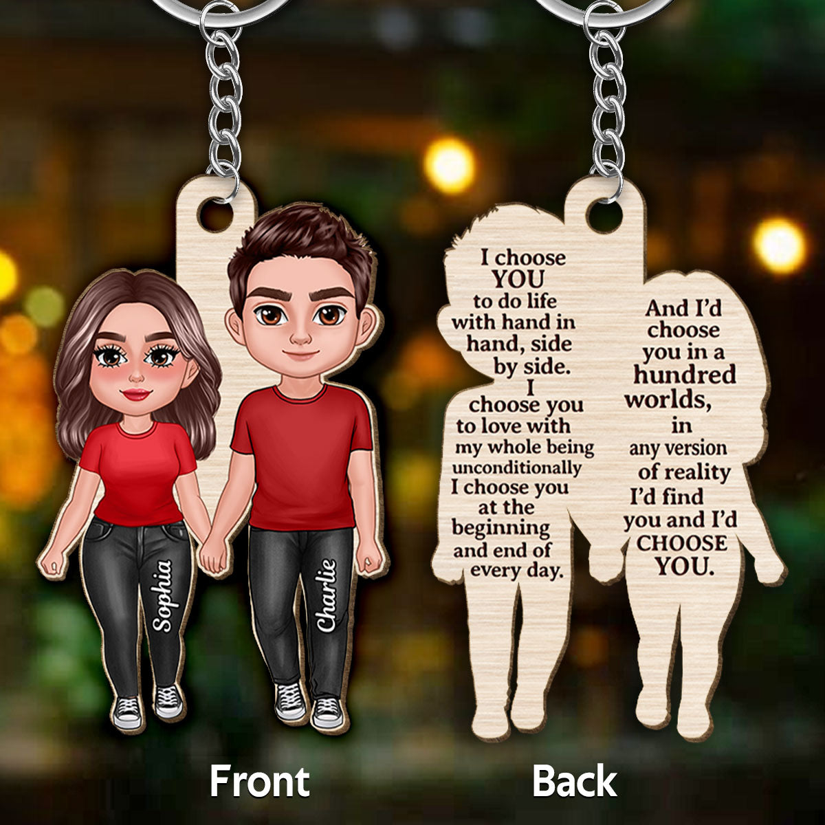 Doll Couple Hand In Hand I Choose You Gift For Him Gift For Her Keepsake Personalized Wooden Keychain