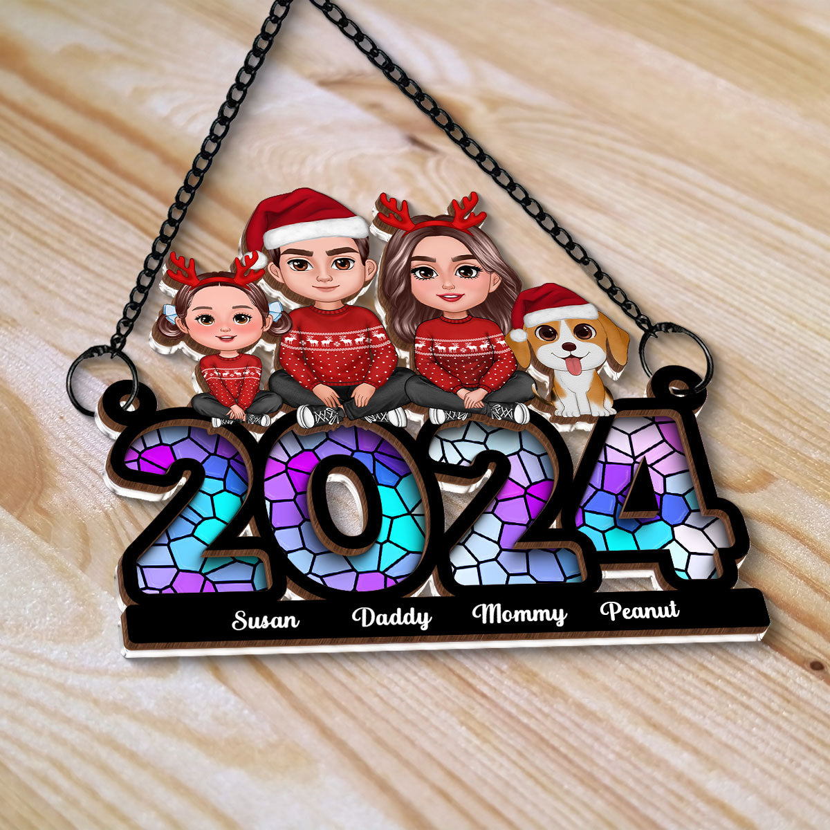 Family Sitting 2024 Personalized Window Hanging Suncatcher Ornament, Christmas Decor