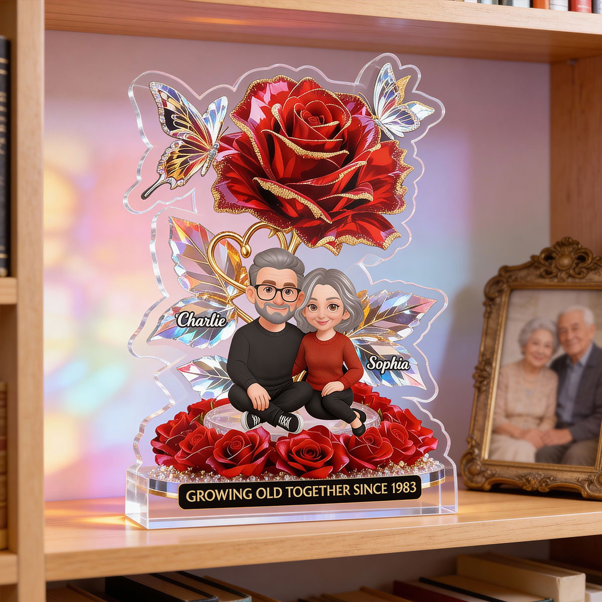 Eternal Love Roses Couple Forever Together - Personalized Acrylic Block Plaque - Gift For Couple, Gift For Him, For Her