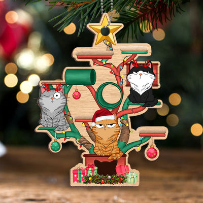 Christmas Cat Tower Funny Cats Expression Personalized Wooden Ornament