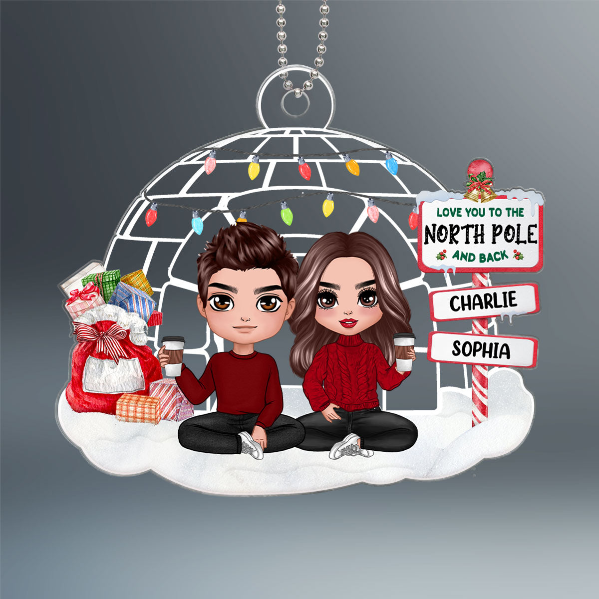 Doll Couple Sitting Love You To The North Pole And Back Personalized Acrylic Ornament